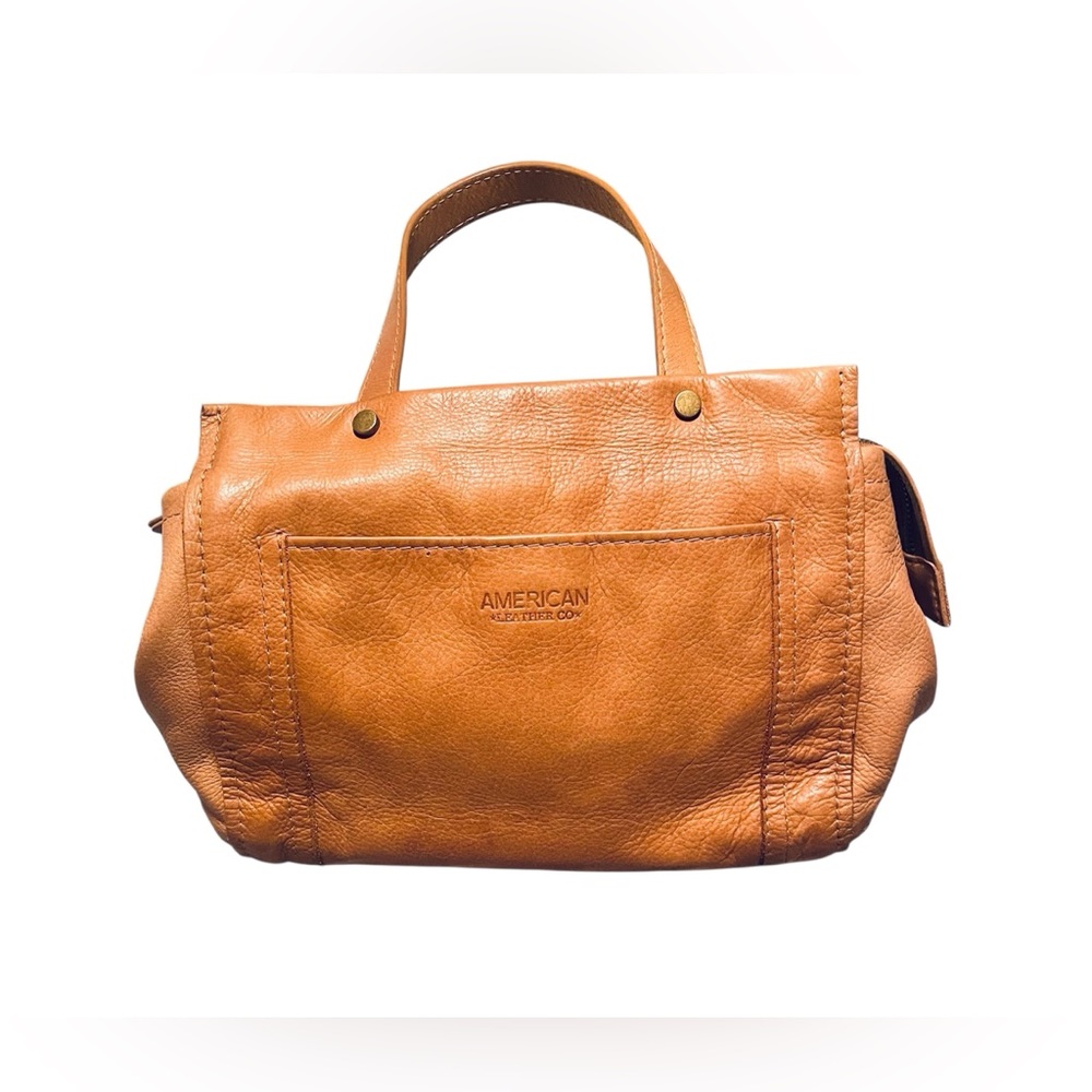American Leather Co Lenox Triple Entry Satchel Luxury Handbag Purse Tote Tan